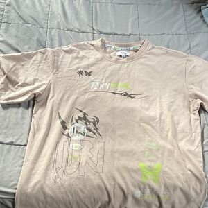 Men's Beige Graphic Tee with Green Accents